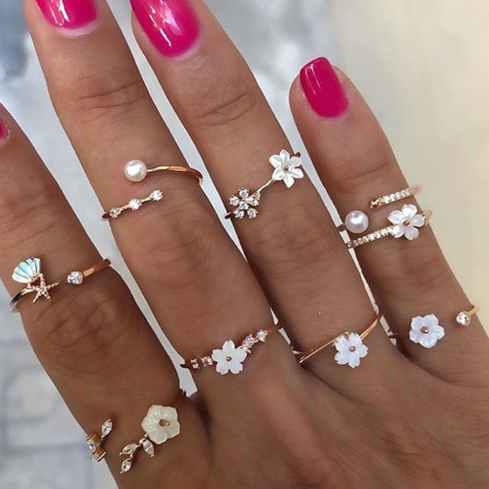9 Pc Flower Ring Set